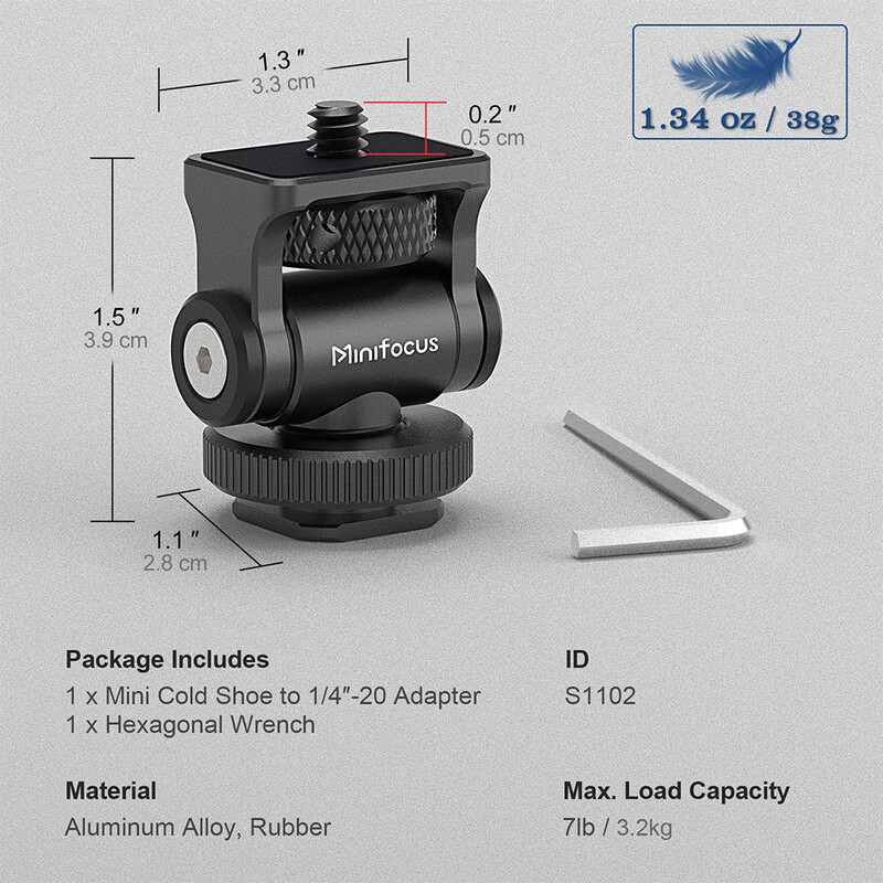 Kameros monitoriaus laikiklis su šalto bato pagrindu, 1/4" varžtas 5" ir 7" lauko monitoriui, 180° kampu reguliuojamas vaizdo LED laikiklis, blykstė