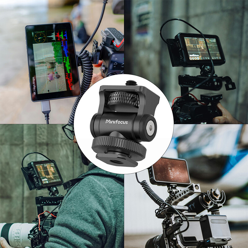 Kameros monitoriaus laikiklis su šalto bato pagrindu, 1/4" varžtas 5" ir 7" lauko monitoriui, 180° kampu reguliuojamas vaizdo LED laikiklis, blykstė