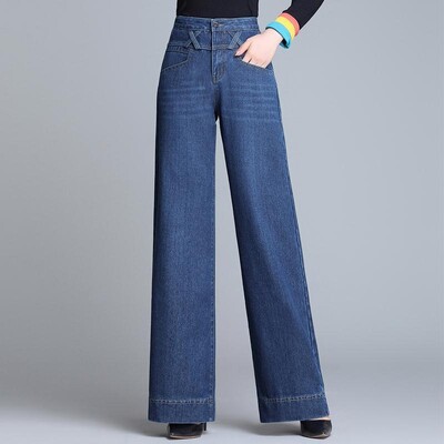 Ielu apģērbi Mode Sieviešu Lielizmēra Džinsi Pavasaris Rudens Jauns Augsts Viduklis Taisnas Bikses Džinss Brīvas Korejas ikdienišķas bikses ar platām kājām