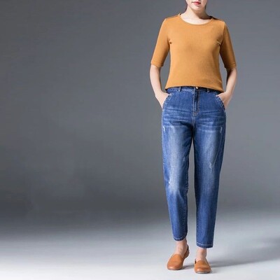Ielu apģērbi Mode Sieviešu Lielizmēra Džinsi Pavasaris Rudens Jauns Augsts Viduklis Taisnas Bikses Džinss Brīvas Korejas ikdienišķas bikses ar platām kājām