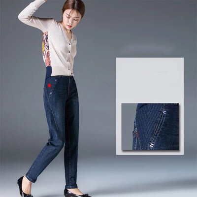 Ielu apģērbi Mode Sieviešu Lielizmēra Džinsi Pavasaris Rudens Jauns Augsts Viduklis Taisnas Bikses Džinss Brīvas Korejas ikdienišķas bikses ar platām kājām