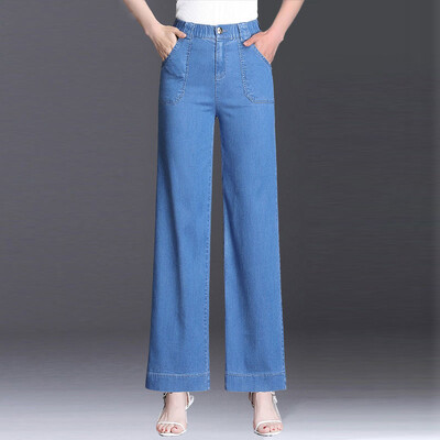Ielu apģērbi Mode Sieviešu Lielizmēra Džinsi Pavasaris Rudens Jauns Augsts Viduklis Taisnas Bikses Džinss Brīvas Korejas ikdienišķas bikses ar platām kājām