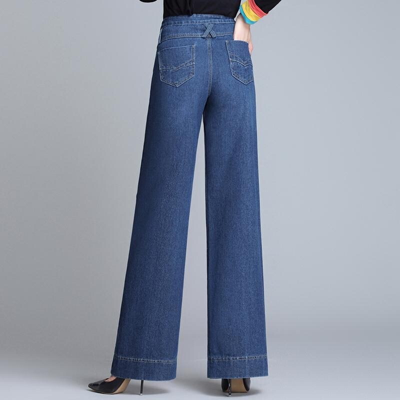 Ielu apģērbi Mode Sieviešu Lielizmēra Džinsi Pavasaris Rudens Jauns Augsts Viduklis Taisnas Bikses Džinss Brīvas Korejas ikdienišķas bikses ar platām kājām