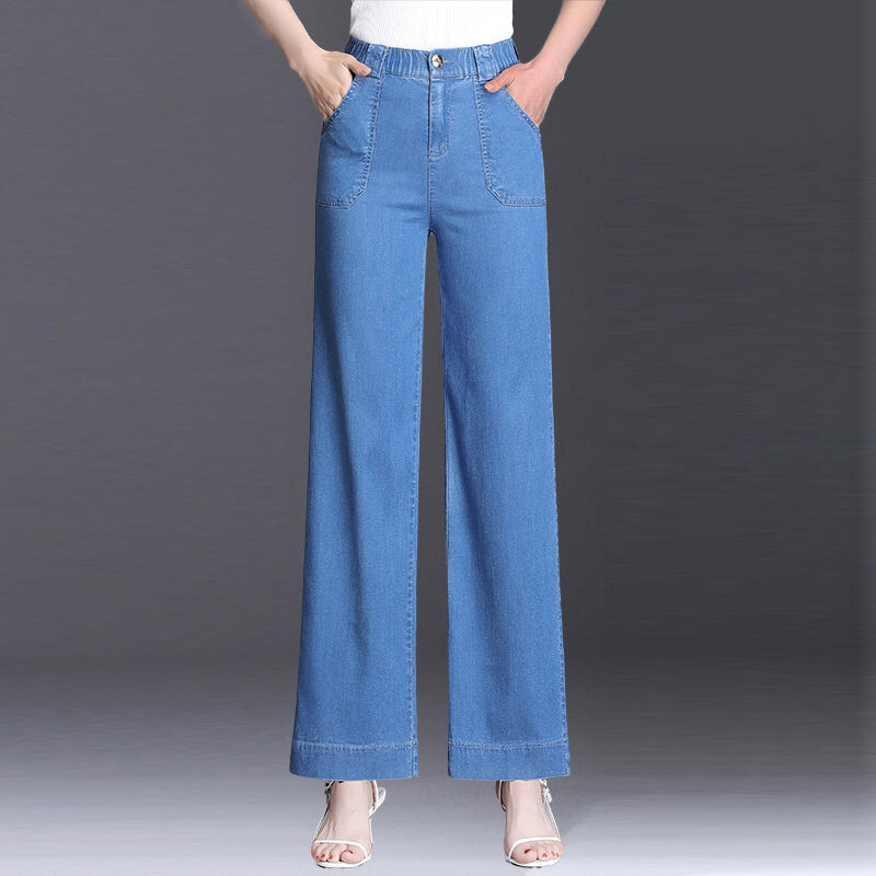 Ielu apģērbi Mode Sieviešu Lielizmēra Džinsi Pavasaris Rudens Jauns Augsts Viduklis Taisnas Bikses Džinss Brīvas Korejas ikdienišķas bikses ar platām kājām