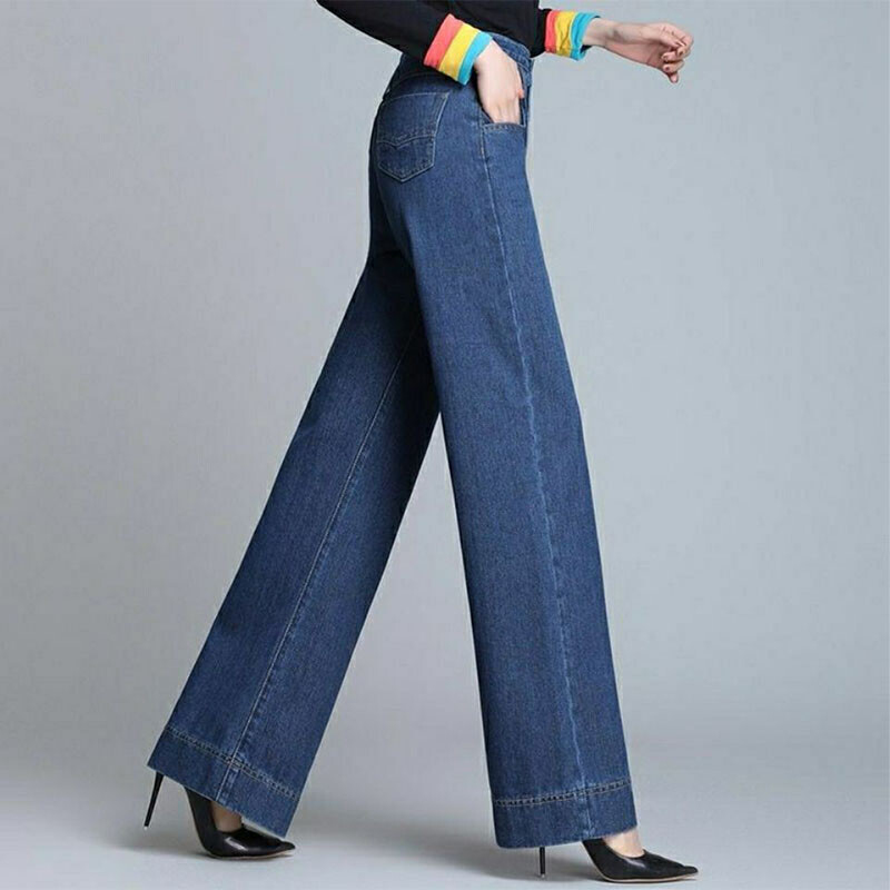 Ielu apģērbi Mode Sieviešu Lielizmēra Džinsi Pavasaris Rudens Jauns Augsts Viduklis Taisnas Bikses Džinss Brīvas Korejas ikdienišķas bikses ar platām kājām