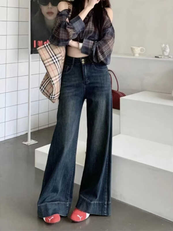 Plazdantys džinsai, moteriški, tingūs, stilingi, saldūs, aštrūs, korėjietiški mergaičių madingi marškinėliai, rudeninės, derinamos, kasdien balintos