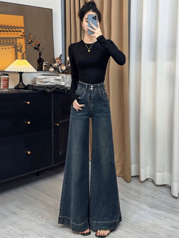 Plazdantys džinsai, moteriški, tingūs, stilingi, saldūs, aštrūs, korėjietiški mergaičių madingi marškinėliai, rudeninės, derinamos, kasdien balintos