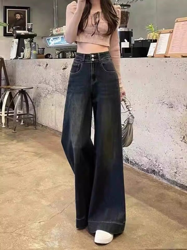 Plazdantys džinsai, moteriški, tingūs, stilingi, saldūs, aštrūs, korėjietiški mergaičių madingi marškinėliai, rudeninės, derinamos, kasdien balintos