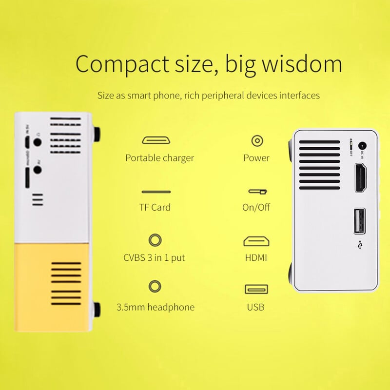 Salange YG300 mini projektoriaus LED nešiojamasis šviestuvas, suderinamas su HDMI USB palaikymu 1080P vaizdo projektorius vaikams, dovana