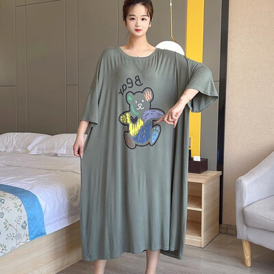 Καλοκαιρινό νυχτικό 150 κιλών Plus Size Γυναικεία Φαρδιά μακριά Μακριά Ενδύματα Πυζά Φορέματα Πιτζάμες Πιτζάμες Νυχτερινό πουκάμισο με κοντό μανίκι