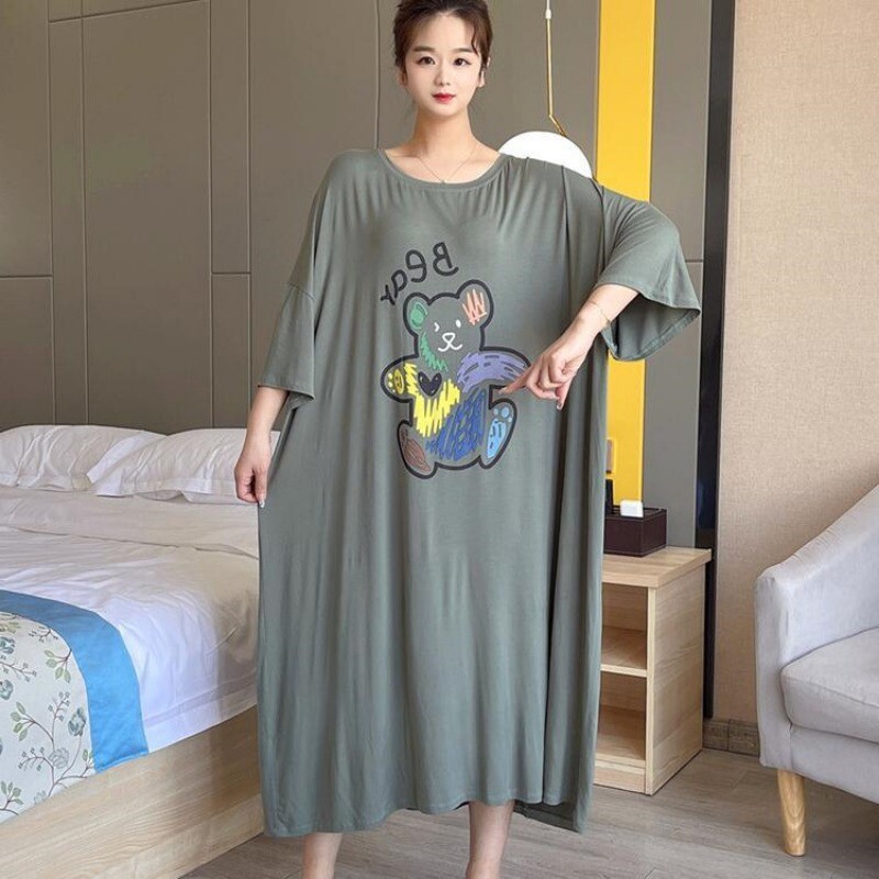 Καλοκαιρινό νυχτικό 150 κιλών Plus Size Γυναικεία Φαρδιά μακριά Μακριά Ενδύματα Πυζά Φορέματα Πιτζάμες Πιτζάμες Νυχτερινό πουκάμισο με κοντό μανίκι