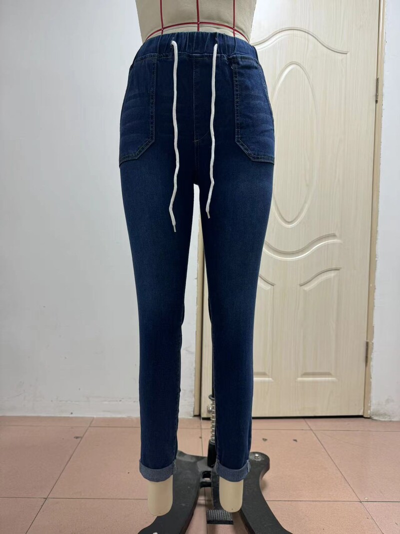 Izstieptas zīmuļu bikses Sieviešu ar augstu vidukli, mežģīnes ar mežģīnēm, kas ir satrauktas džinsa bikses līdz potītēm, šauri džinsi, 2024. gada ielas apģērbs, vintage džinsi