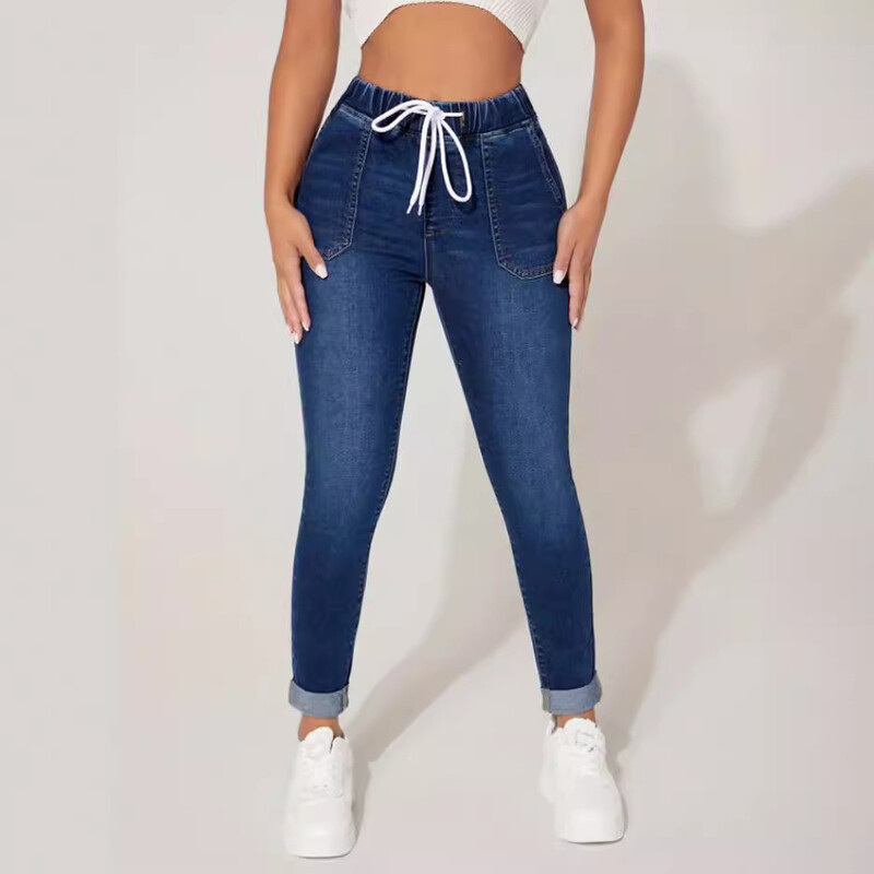 Izstieptas zīmuļu bikses Sieviešu ar augstu vidukli, mežģīnes ar mežģīnēm, kas ir satrauktas džinsa bikses līdz potītēm, šauri džinsi, 2024. gada ielas apģērbs, vintage džinsi