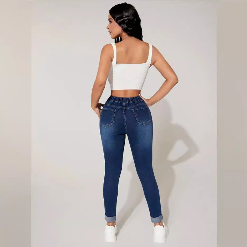 Izstieptas zīmuļu bikses Sieviešu ar augstu vidukli, mežģīnes ar mežģīnēm, kas ir satrauktas džinsa bikses līdz potītēm, šauri džinsi, 2024. gada ielas apģērbs, vintage džinsi