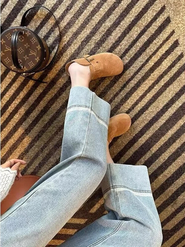 Džinsai Moteriškos naujos japoniško stiliaus kelnės rudeninės tiesios plačios džinsinio audinio devynių taškų madingi aukštu juosmeniu Paprasti Patogūs Populiarūs