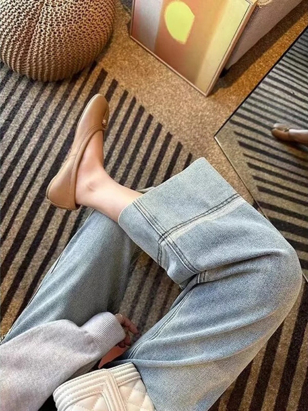 Džinsai Moteriškos naujos japoniško stiliaus kelnės rudeninės tiesios plačios džinsinio audinio devynių taškų madingi aukštu juosmeniu Paprasti Patogūs Populiarūs