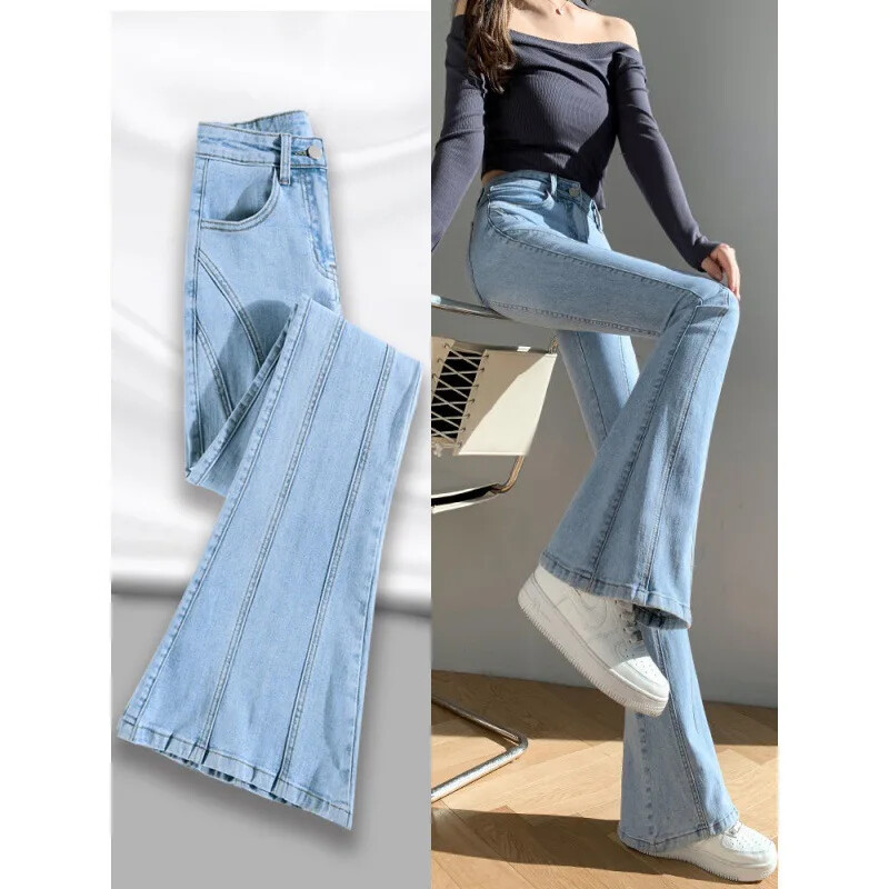 Džinsi Sieviešu 2022. gada pavasaris, gaiši ar augstu vidukli, šauras zābaku piegriezuma slaidinošas džinsu bikses. Modes, kontinentālās Ķīnas izcelsmes