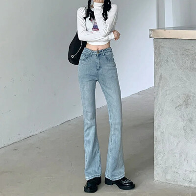 Juodi liekninantys džinsai aukštu liemeniu Moteriškos kelnės su apatiniu apačia pavasario sezono grynasis svorio metimo kelnės elastingumas