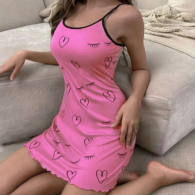 Salātu apdares sieviešu naktskrekls bez piedurknēm O kakla guļamveļa Karikatūra Druka Sieviešu naktsveļa Vasaras pidžamas kleita Mājas apģērba audums