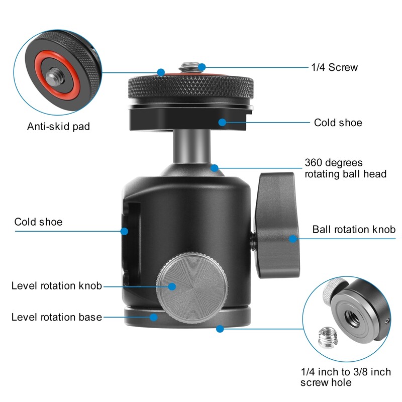 PULUZ Dual Cold Shoes Προσαρμογέας κεφαλής τριπόδου από κράμα αλουμινίου με 1/4 βίδα για Gopro/ Insta360/ DJI και άλλες κάμερες