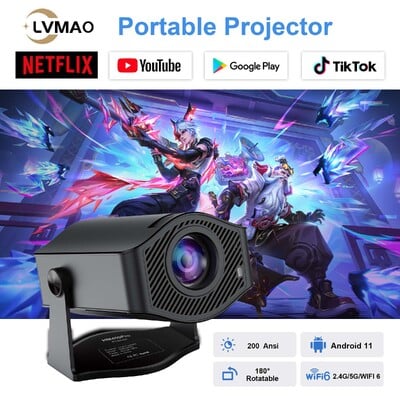 Android11 4K projektor 720P 200ANSI Dual Wifi6 BT5.0 HDMI2.0 4punkti Keystone Correction kaasaskantav kodukinoprojektor uuendatud