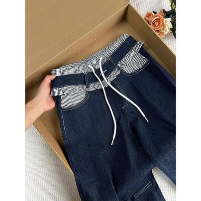 Moteriškos Sweet Y2K Baggy Patchwork džinsinės kelnės skalbtos vintažinės laisvalaikio kelnės Grunge High Street Retro aukštu juosmeniu klasikiniai Emo džinsai