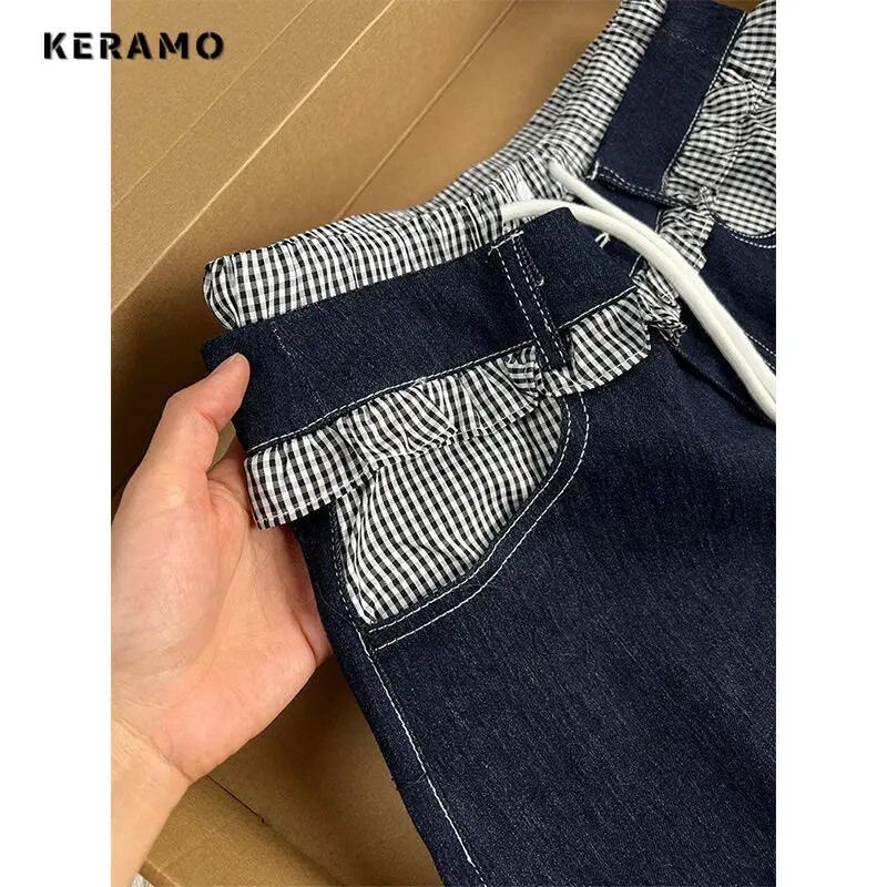 Moteriškos Sweet Y2K Baggy Patchwork džinsinės kelnės skalbtos vintažinės laisvalaikio kelnės Grunge High Street Retro aukštu juosmeniu klasikiniai Emo džinsai