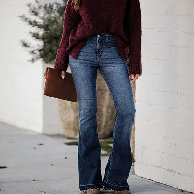 Moteriški džinsai platėjančios kelnės Džinsinės užtrauktuko plovimas Slim Fit Blykstės kišenės aukštu juosmeniu Šiek tiek tamprus vienspalvis kulkšnies ilgis