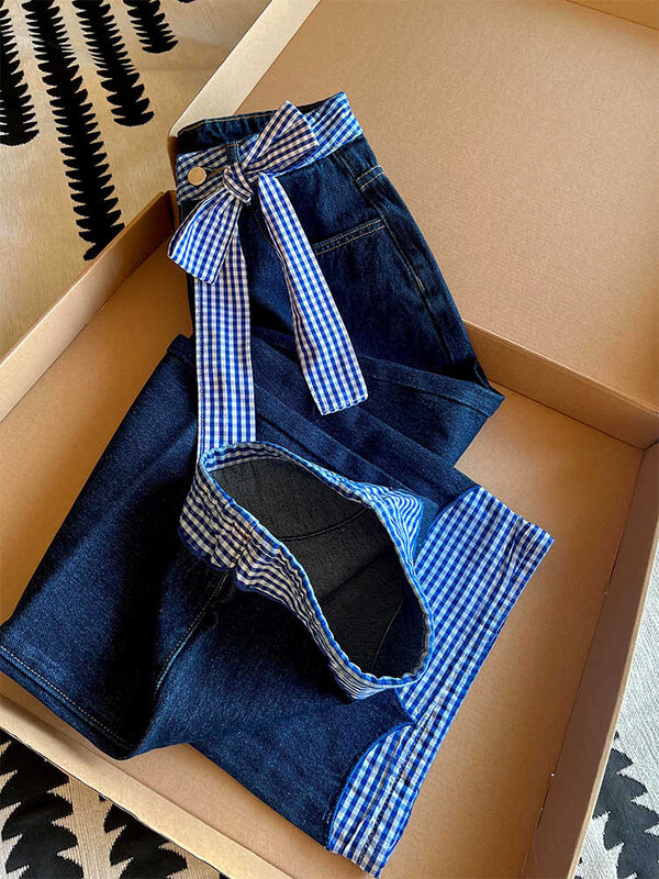 Negabaritiniai languoti džinsai Moteriški pavasario nauji aukštu juosmeniu Laisvos prašmatnios lankstinės džinsinės kelnės Moteriškos plačios kelnės