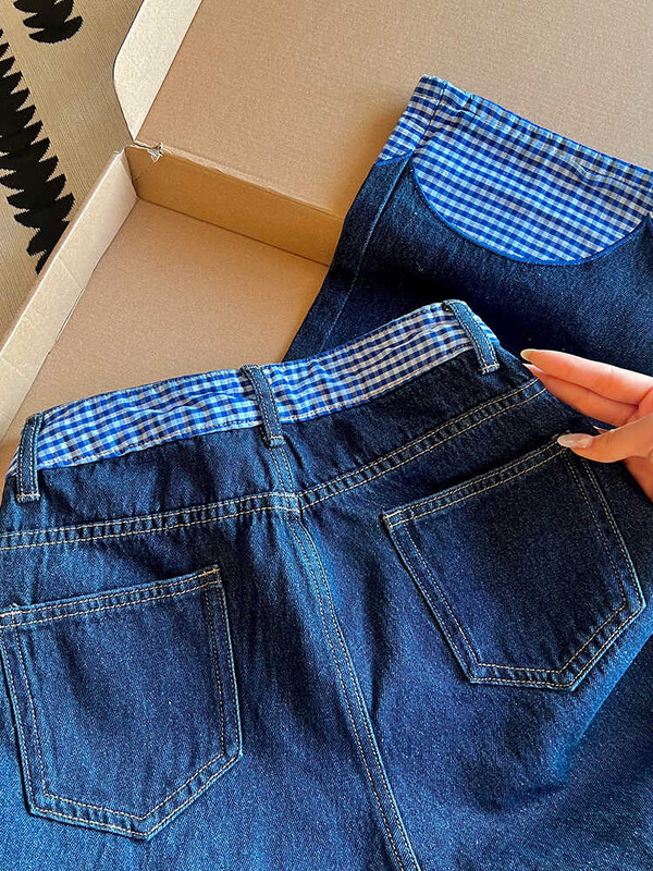 Negabaritiniai languoti džinsai Moteriški pavasario nauji aukštu juosmeniu Laisvos prašmatnios lankstinės džinsinės kelnės Moteriškos plačios kelnės