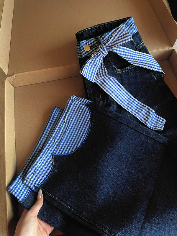 Negabaritiniai languoti džinsai Moteriški pavasario nauji aukštu juosmeniu Laisvos prašmatnios lankstinės džinsinės kelnės Moteriškos plačios kelnės