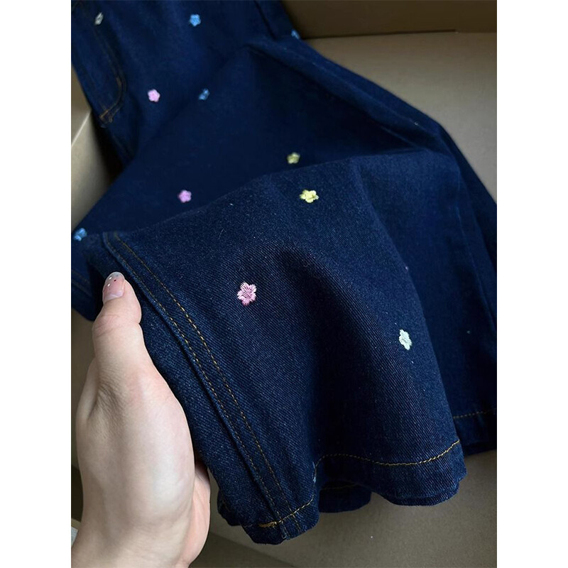 Rudens žiemos mada Gėlėmis siuvinėti džinsai Moteriški Paprastumas Biuras Moteris Aukštu Liemeniu Plačios Kojos Trend Visoms tinka Kasdienis Tiesus