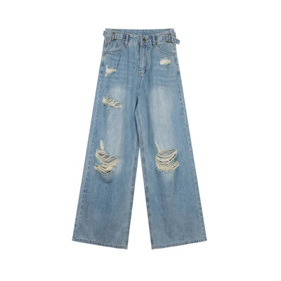 Vintage ίσιο τζιν Αμερικάνικου στυλ Ψηλόμεση αδυνάτισμα Loose-fit Design Ευαισθησία Φαρδύ σύρσιμο παντελόνι