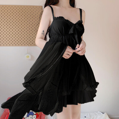 Κομψά, γλυκά, μασίφ, λευκά σετ γυναικείων ρόμπων Κομψά δαντελωτά παπιγιόν με διχτυωτό ρούχο ύπνου Αναπνεύσιμο λεπτό νυχτικό