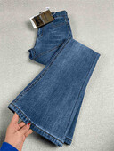 Retro mėlynos spalvos platėjantys džinsai 2025 m. moteriški pavasario rudeniniai naujos džinsinės kelnės aukštu juosmeniu korėjietiškos moteriškos elastingos plonos džinsinės kelnės