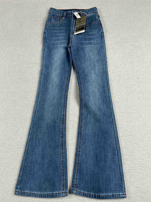 Retro mėlynos spalvos platėjantys džinsai 2025 m. moteriški pavasario rudeniniai naujos džinsinės kelnės aukštu juosmeniu korėjietiškos moteriškos elastingos plonos džinsinės kelnės