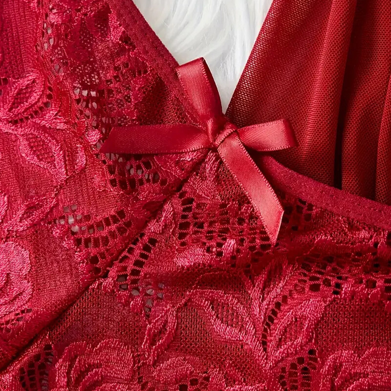 Elegáns átlátszó piros szexi fehérnemű Női fehérnemű átlátszó hálóruha Csipke hálóing bugyi pizsama szettek Női Babydoll