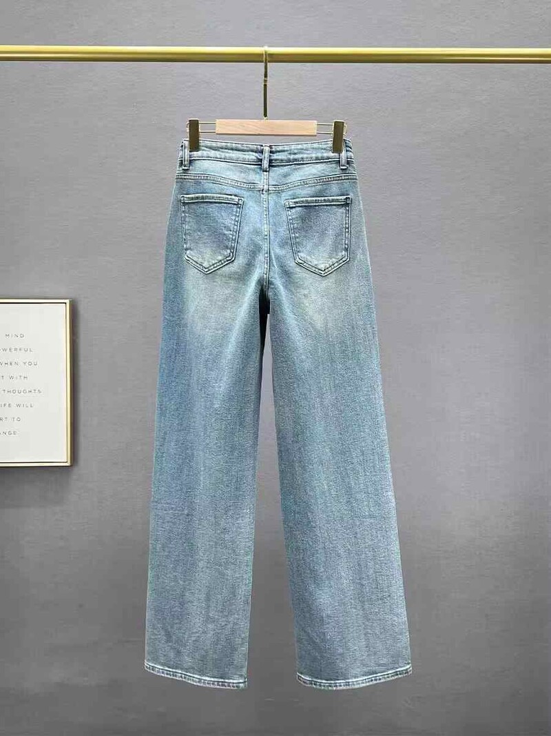 Deimantinės džinsinės plačios kelnės, 2025 m. Naujos moteriškos, laisvos ilgos kelnės, madingi, šviesiai mėlyni džinsai