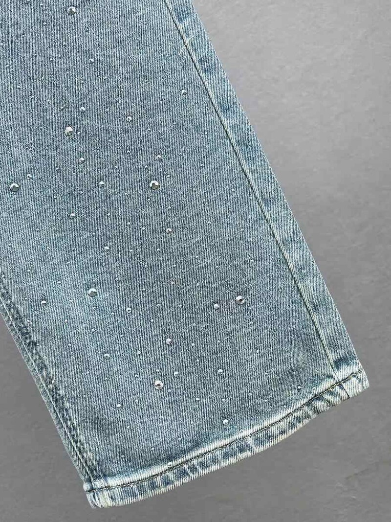 Deimantinės džinsinės plačios kelnės, 2025 m. Naujos moteriškos, laisvos ilgos kelnės, madingi, šviesiai mėlyni džinsai