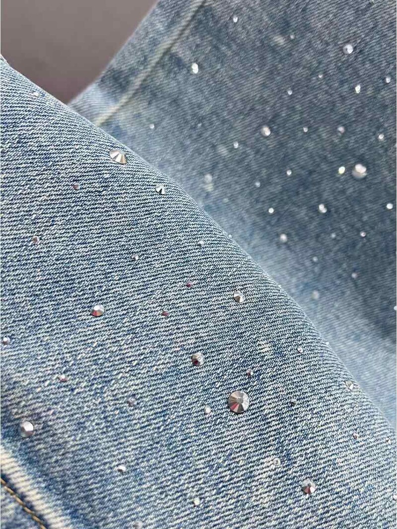 Deimantinės džinsinės plačios kelnės, 2025 m. Naujos moteriškos, laisvos ilgos kelnės, madingi, šviesiai mėlyni džinsai