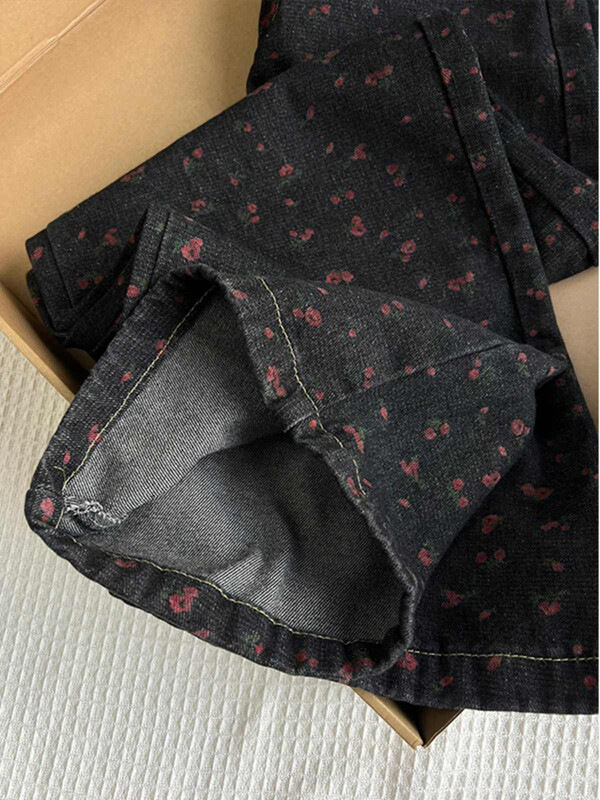 Vintage ziedu sieviešu džinsi pavasaris/rudens jauni augsti viduklis, brīvas, taisnas, platas bikses Modes nišas dizaina Cowgirl bikses