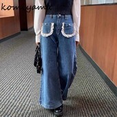 Συνονθύλευμα δαντέλα Pantalones Mujer Ψηλόμεση ίσιο παντελόνι Κορεατικό κομψό παντελόνι φαρδύ γυναικείο 2025 Ρούχα διπλές τσέπες Ropa