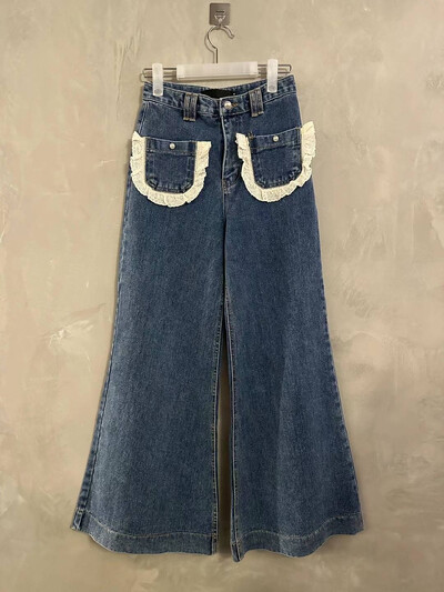 Συνονθύλευμα δαντέλα Pantalones Mujer Ψηλόμεση ίσιο παντελόνι Κορεατικό κομψό παντελόνι φαρδύ γυναικείο 2025 Ρούχα διπλές τσέπες Ropa