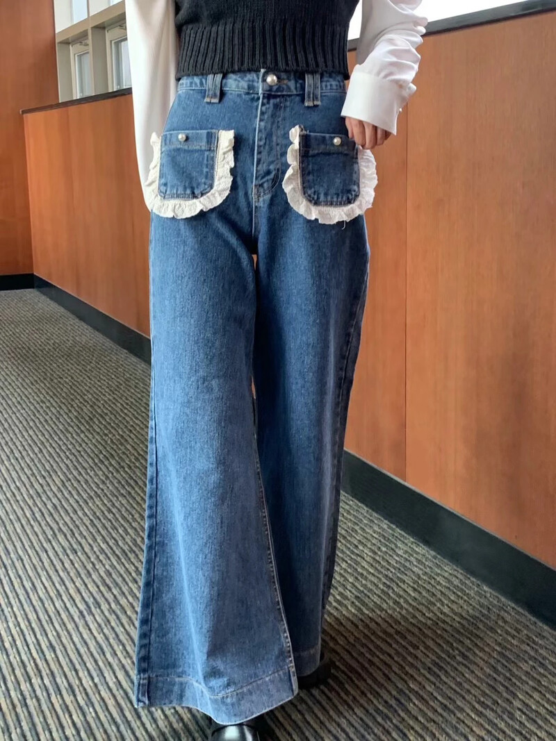 Συνονθύλευμα δαντέλα Pantalones Mujer Ψηλόμεση ίσιο παντελόνι Κορεατικό κομψό παντελόνι φαρδύ γυναικείο 2025 Ρούχα διπλές τσέπες Ropa