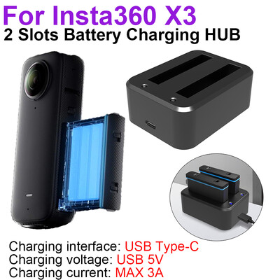 Akulaadija adapter Insta360 X3 USB Type-C jaoks kaasaskantav akulaadija HUB dokk 5V 3A indikaatorkaamera tarvikutega