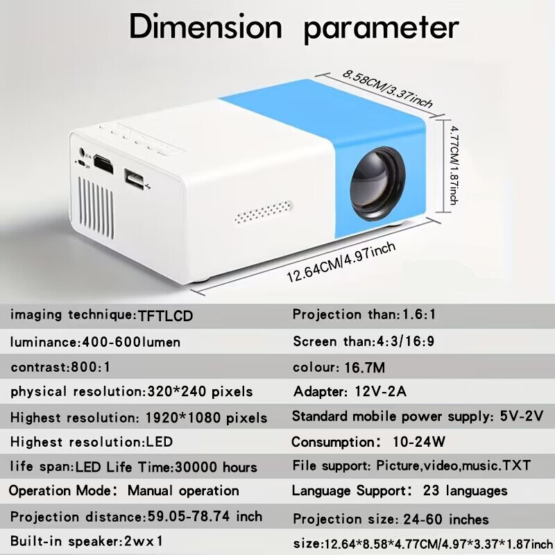 YG300 Home 4K HD Projector, Κατάλληλος για Υπνοδωμάτιο, Σαλόνι, Home Cinema, Συμβατό με USB, HDMI