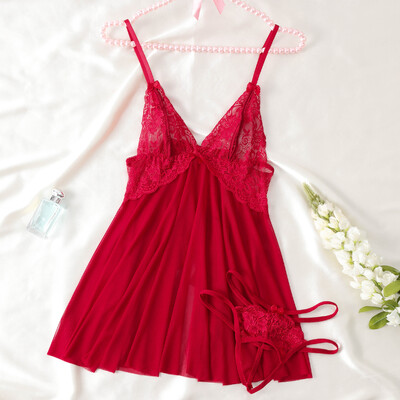 Seksuali vasarinė atvira liemenėlė su gilia V formos iškirpte pižama moteriška mada Mieli apatinio trikotažo drabužiai, raminantys minkšti berankoviai mini stringų sijonų rinkinys