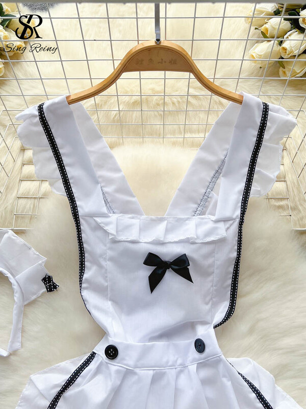 SINGREINY Sweet Bow raukiniai Erotinė pižamos suknelė moteriška A formos apvalkalu trumpa naktinė suknelė Cosplay seksualus apatinis trikotažas naktiniai drabužiai