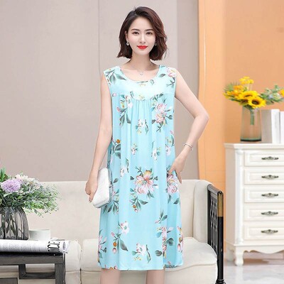 Καλοκαιρινά Μεσήλικες και Ηλικιωμένες Βαμβακερά μεταξωτά νυχτικά Πιτζάμες Γυναικεία Φορέματα Μεγάλο Μέγεθος Mother's Casual Νυχτικά Ενδύματα σπιτιού