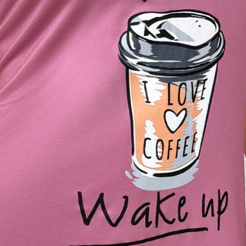 Moteriškos naujos rūšies pižamos su apynasriu. Namų dėvėjimas laisvalaikio pižamos laisvalaikio sijonas mielas naktinis marškinėlių kavos raštas